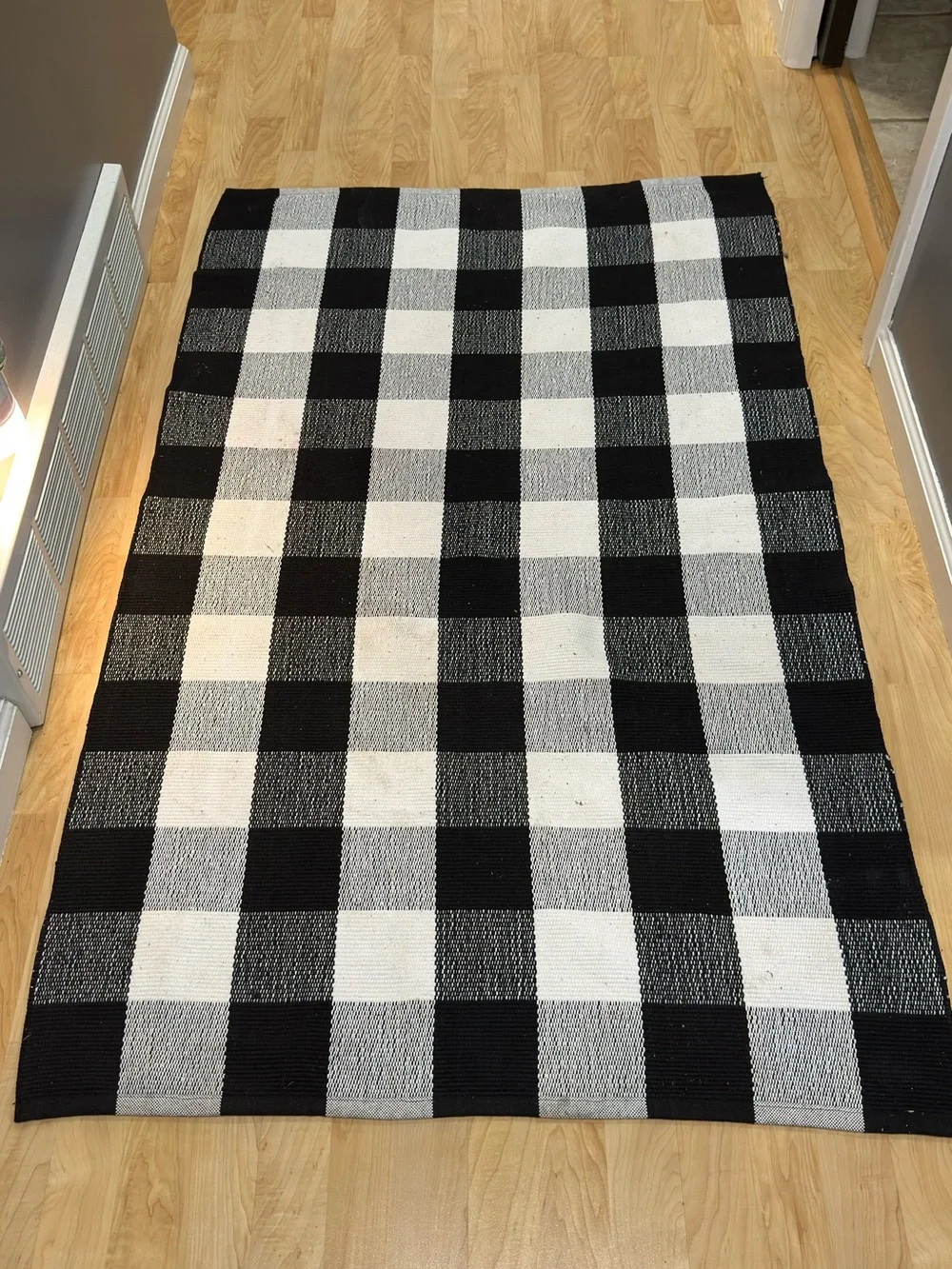 3 Piece Set- Black & White Buffalo Check Rug & Runners Indoor / Outdoor Rugs